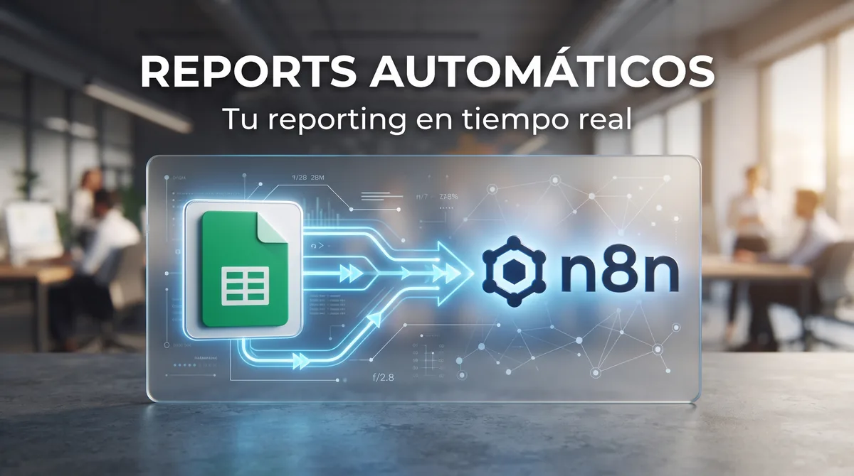 Esquema de reporting comercial B2B con n8n y Google Sheets: autenticación OAuth, mapeo de columnas KPI, Append Row para histórico, Update para leads existentes y cuadro de mando diario para equipos en España y la Unión Europea