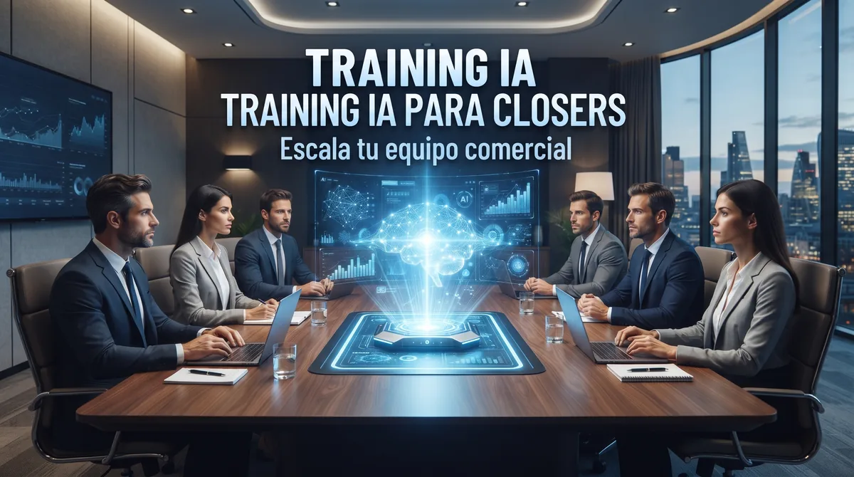 Entrenar closers con IA generativa: simulador de roleplay con persona de comprador, panel de drills de objeciones con dificultad progresiva, revisión asistida de llamada con marcas temporales, banco de preguntas de discovery por vertical, escenario de negociación con contraoferta, rúbrica de evaluación del manager con criterios ponderados, checklist RGPD para grabaciones de coaching y gráfico de evolución del win rate del equipo comercial en España y la Unión Europea