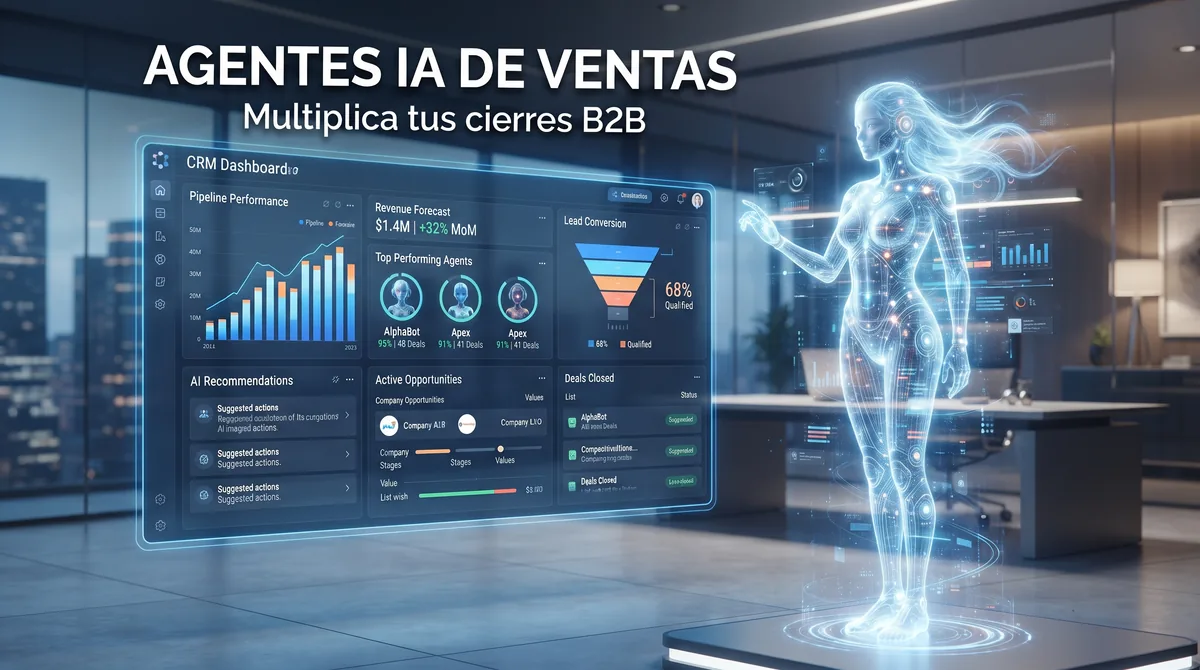 Agente IA de ventas conectado al CRM para equipos comerciales B2B: cualificación automática de leads inbound, seguimiento por email y chat, enriquecimiento de datos de contacto, agendamiento de demos, transferencia controlada al vendedor humano, cumplimiento RGPD en España y la Unión Europea, integración con HubSpot Salesforce Pipedrive y orquestación de herramientas comerciales