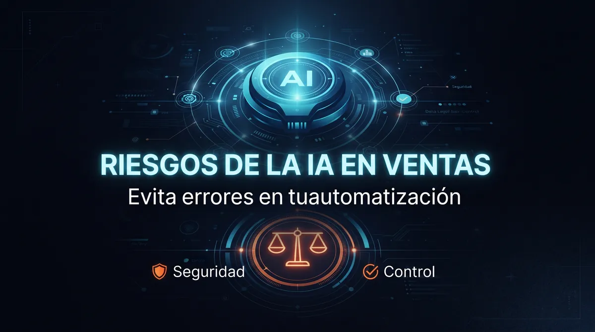 Panel de riesgos y límites de automatizar ventas con IA en un equipo comercial B2B: alucinaciones en correos y propuestas, overautomation que quema dominios y cuentas de LinkedIn, calidad de los datos de entrada, RGPD y consentimiento, métricas fantasma que dan una falsa sensación de control, y criterios de parada para pausar o revertir un flujo comercial en España y la Unión Europea