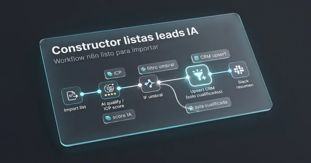 Workflow JSON n8n con juez ICP, HubSpot o Pipedrive, Sheets y Slack para leads B2B (2026)